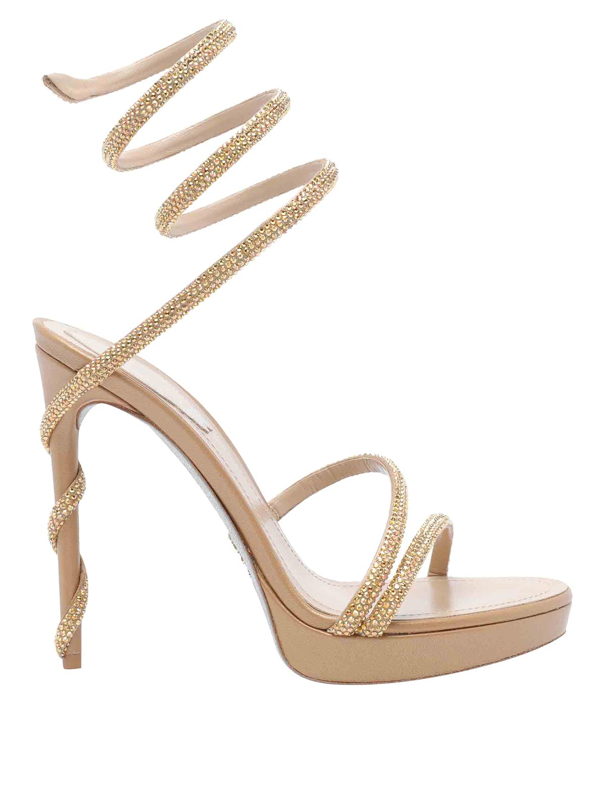 René Caovilla Margot Plateau Sandal With Gold And Silver Crystals 120 In Gold