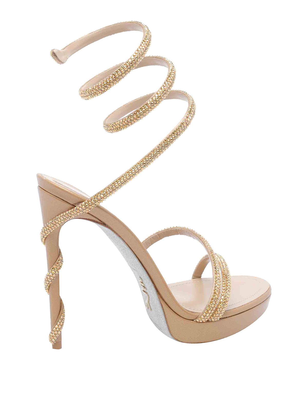 René Caovilla Margot Plateau Sandal With Gold And Silver Crystals 120 In Gold