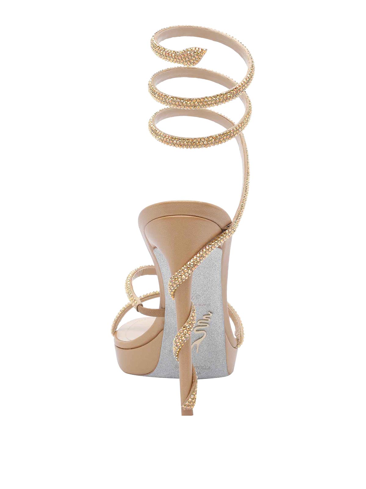René Caovilla Margot Plateau Sandal With Gold And Silver Crystals 120 In Gold