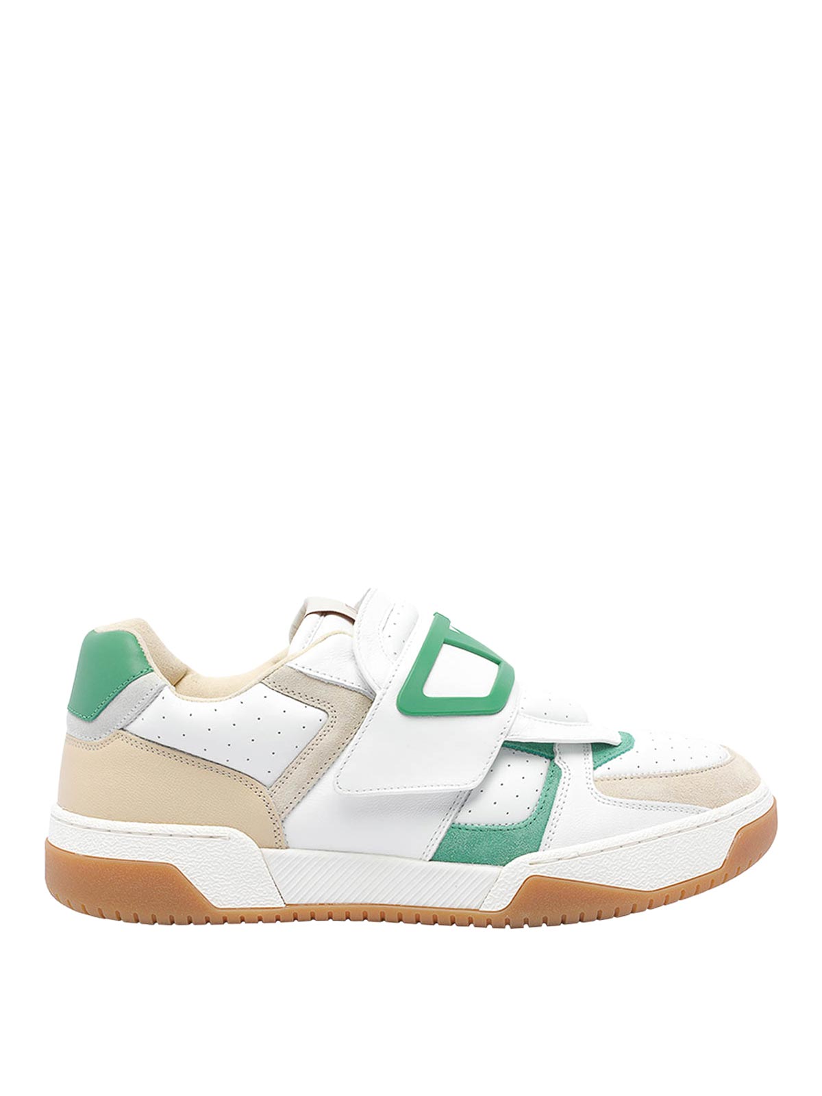 Valentino Low Top Leather Sneakers With Perforated Round Toe In White