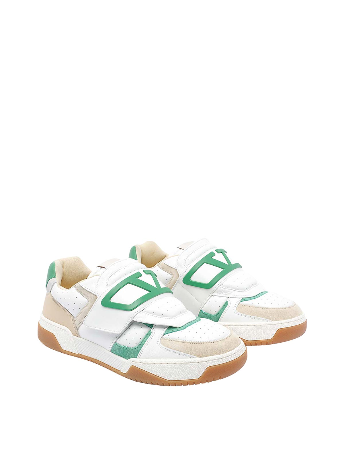 Valentino Low Top Leather Sneakers With Perforated Round Toe In White