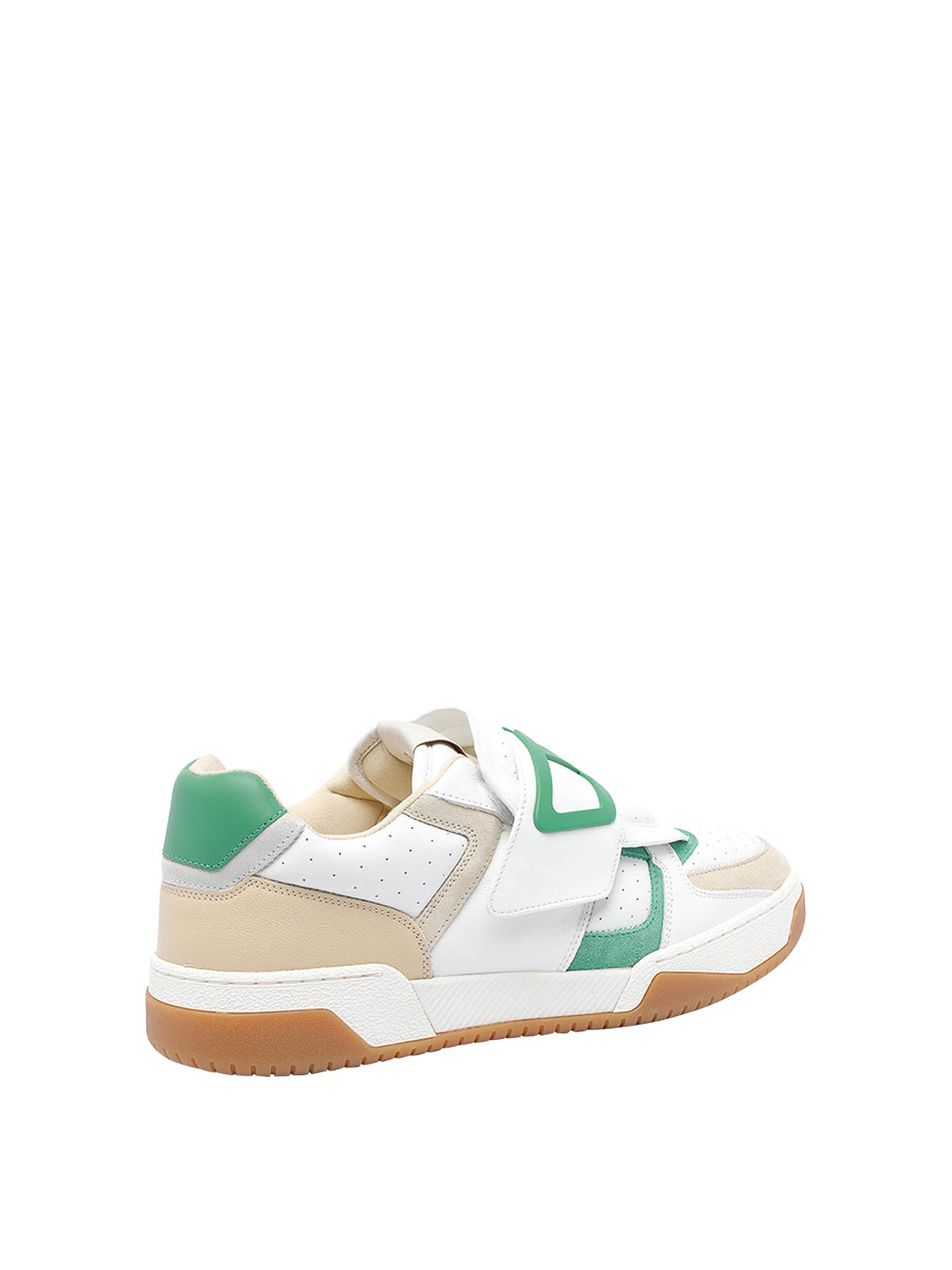 Valentino Low Top Leather Sneakers With Perforated Round Toe In White