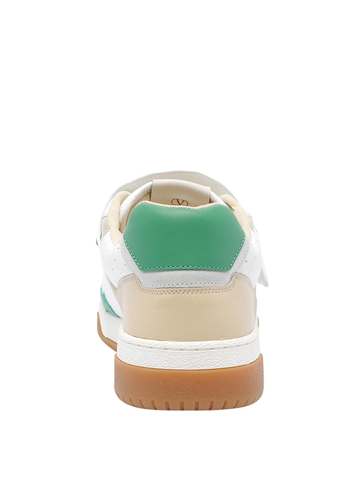 Valentino Low Top Leather Sneakers With Perforated Round Toe In White
