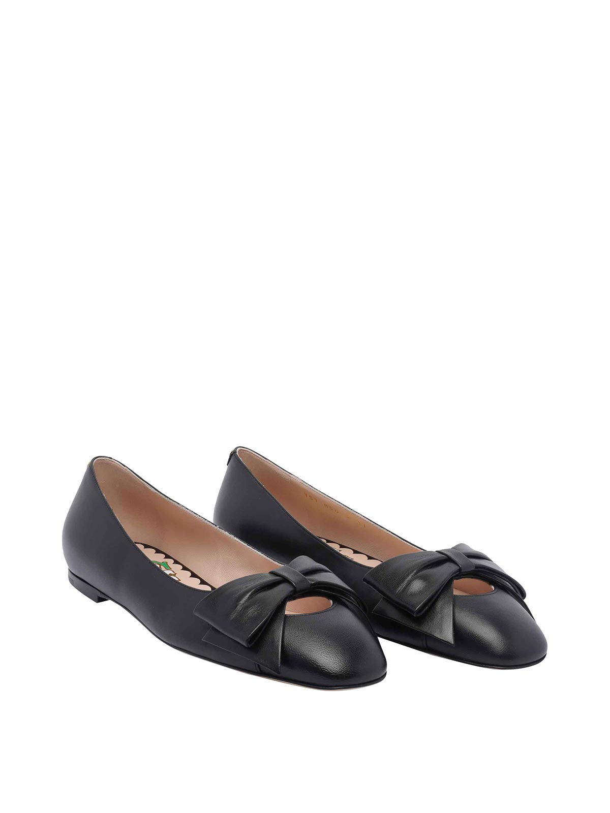 Valentino Leather Ballerinas With Iconic Bow Detail In Black