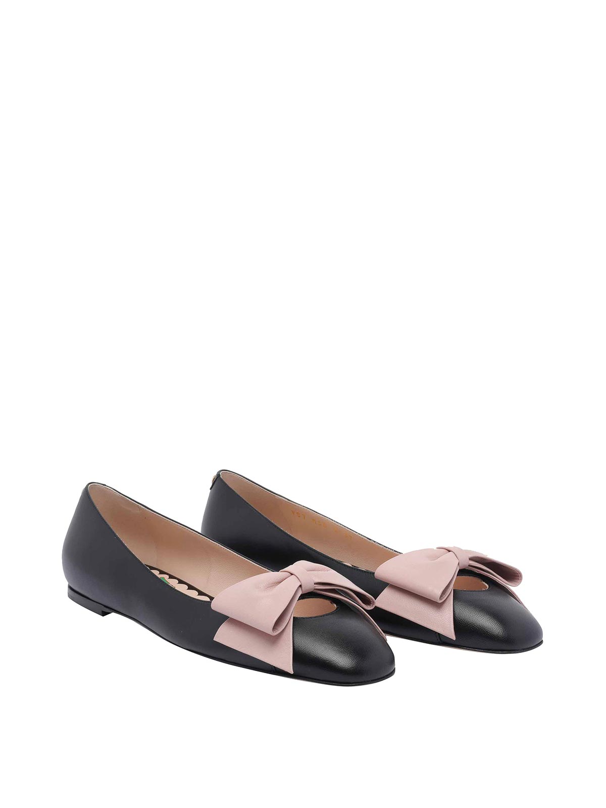 Valentino Round Toe Ballerina Shoes With Bow Detail In Black