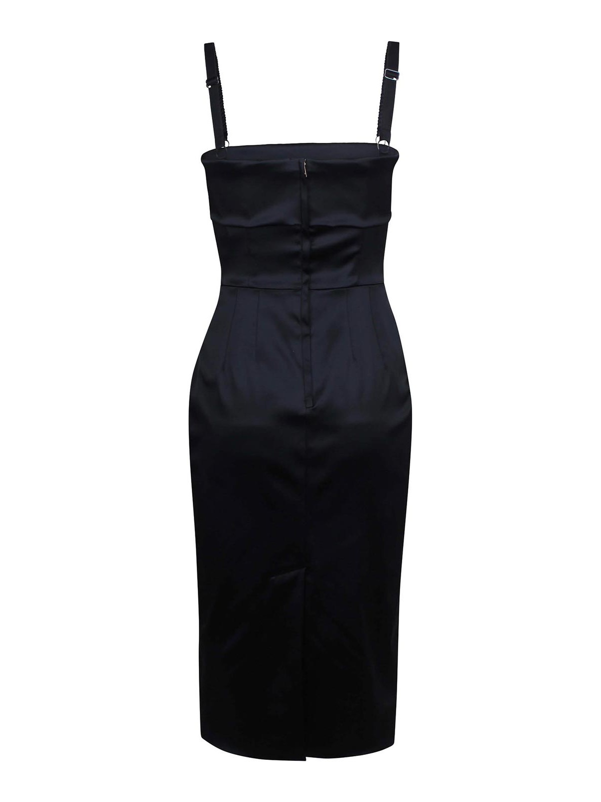 Dolce & Gabbana Satin Sleeveless Sheath Midi Dress In Black