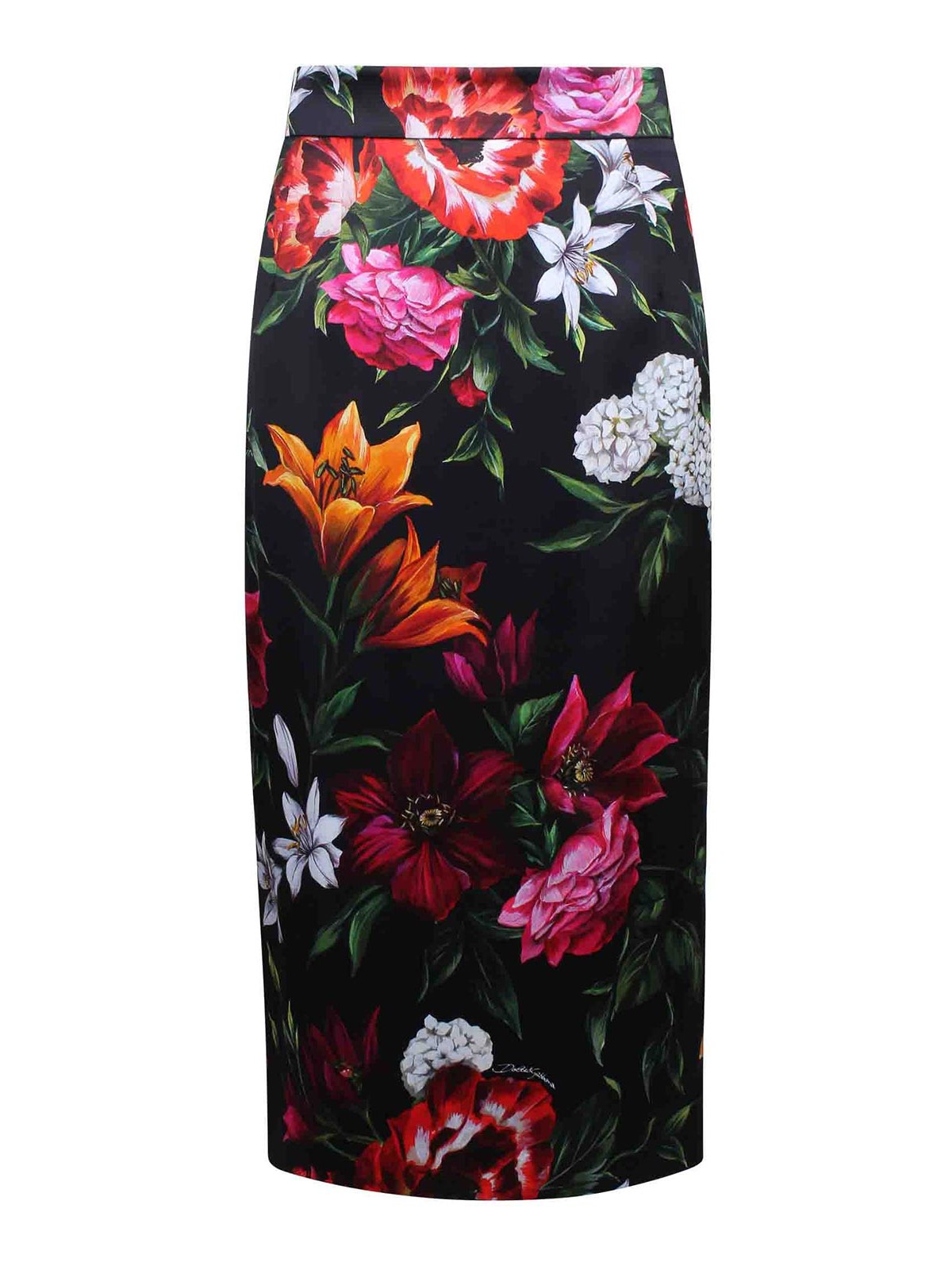 Dolce & Gabbana Floral-printed Cotton Poplin Midi Pencil Skirt In Black