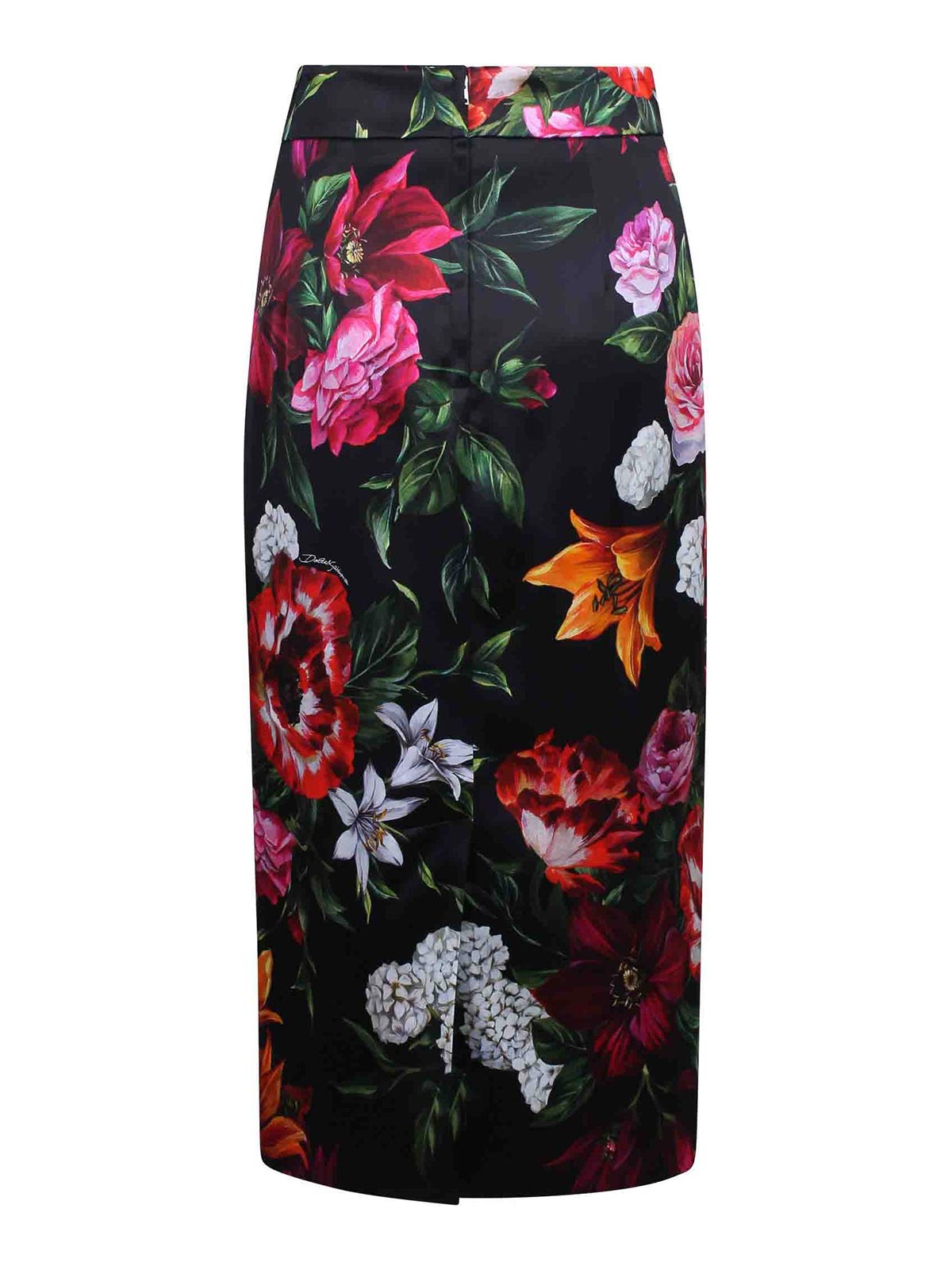 Dolce & Gabbana Floral-printed Cotton Poplin Midi Pencil Skirt In Black