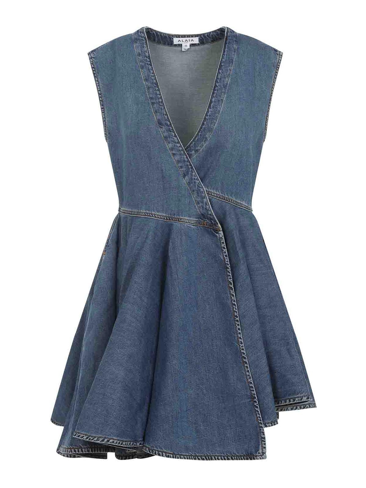 Alaïa Sleeveless Denim-texture Mini Dress In Sand