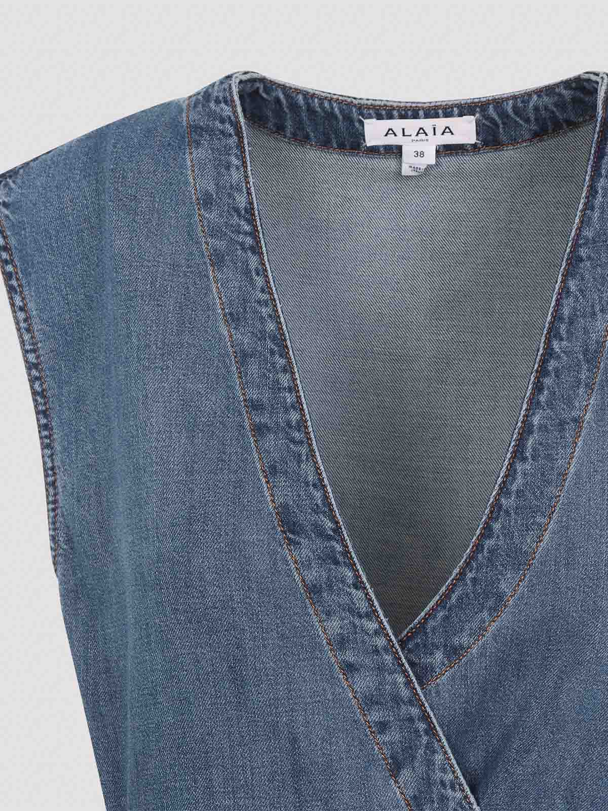 Alaïa Sleeveless Denim-texture Mini Dress In Sand