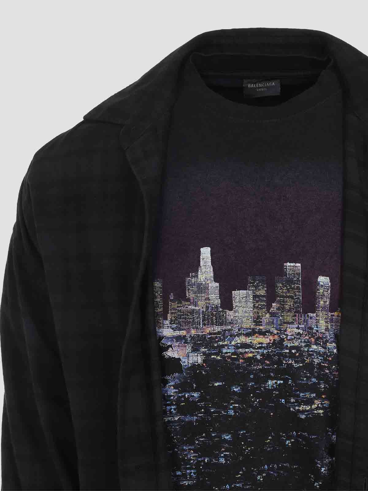 Balenciaga Long Sleeve Layered Shirt Japanese Cotton Flannel Shirts Black In Black