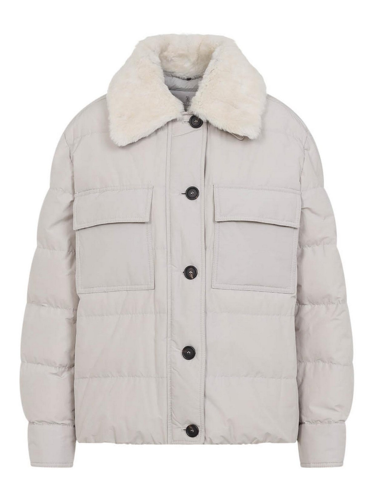 Brunello Cucinelli Shearling-collar Down Jacket In White