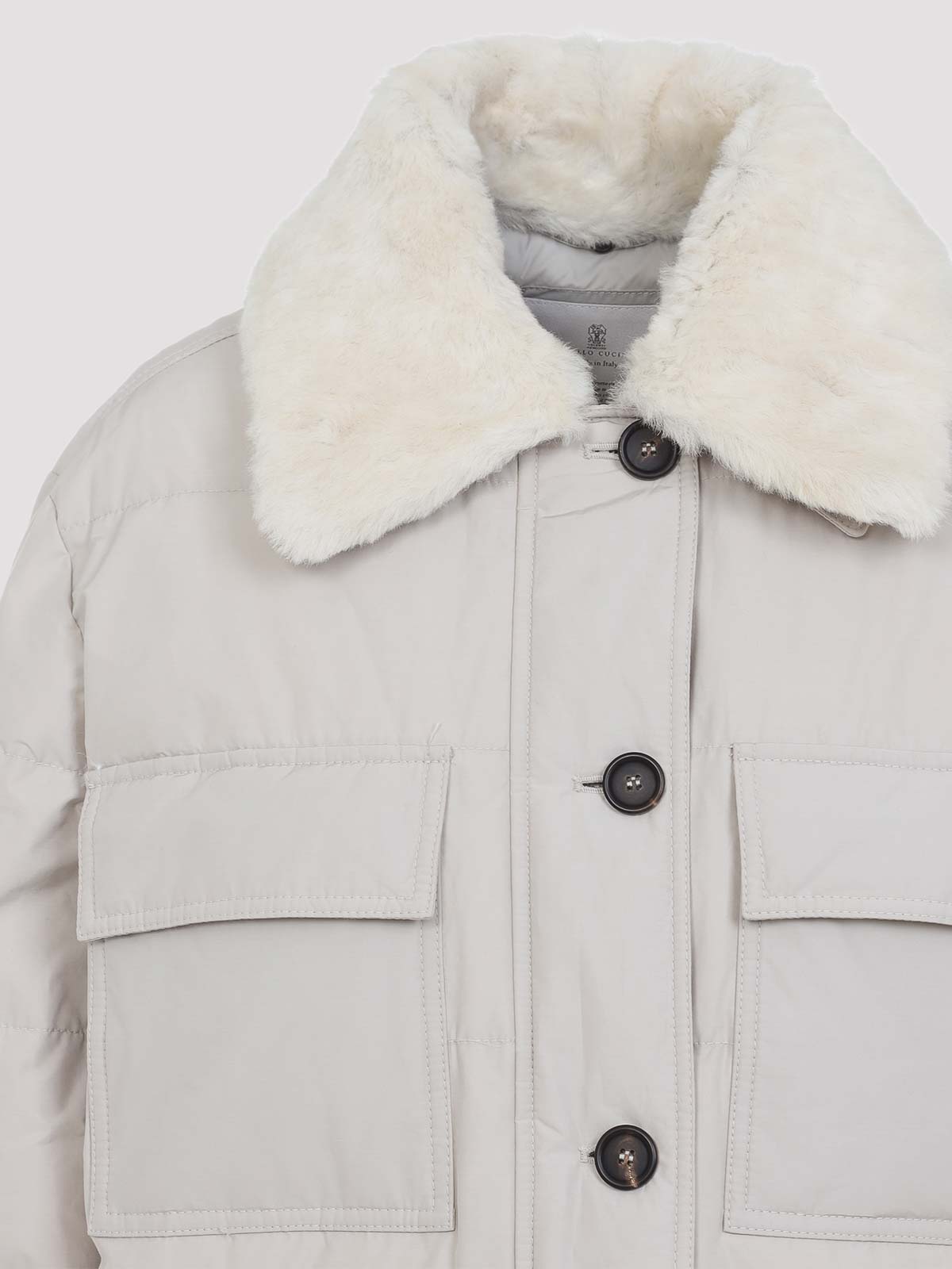 Brunello Cucinelli Shearling-collar Down Jacket In White