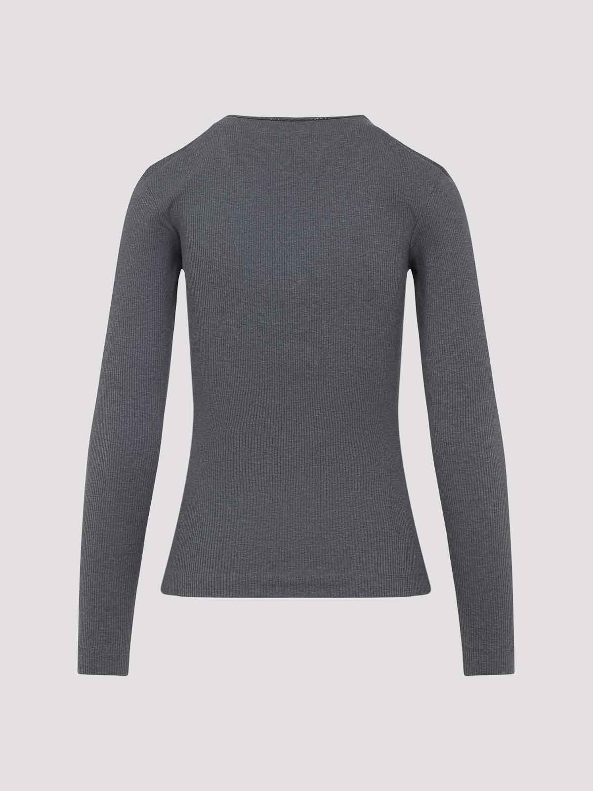 Brunello Cucinelli Ribbed Long-sleeved Top With Contrasting Trim In Black