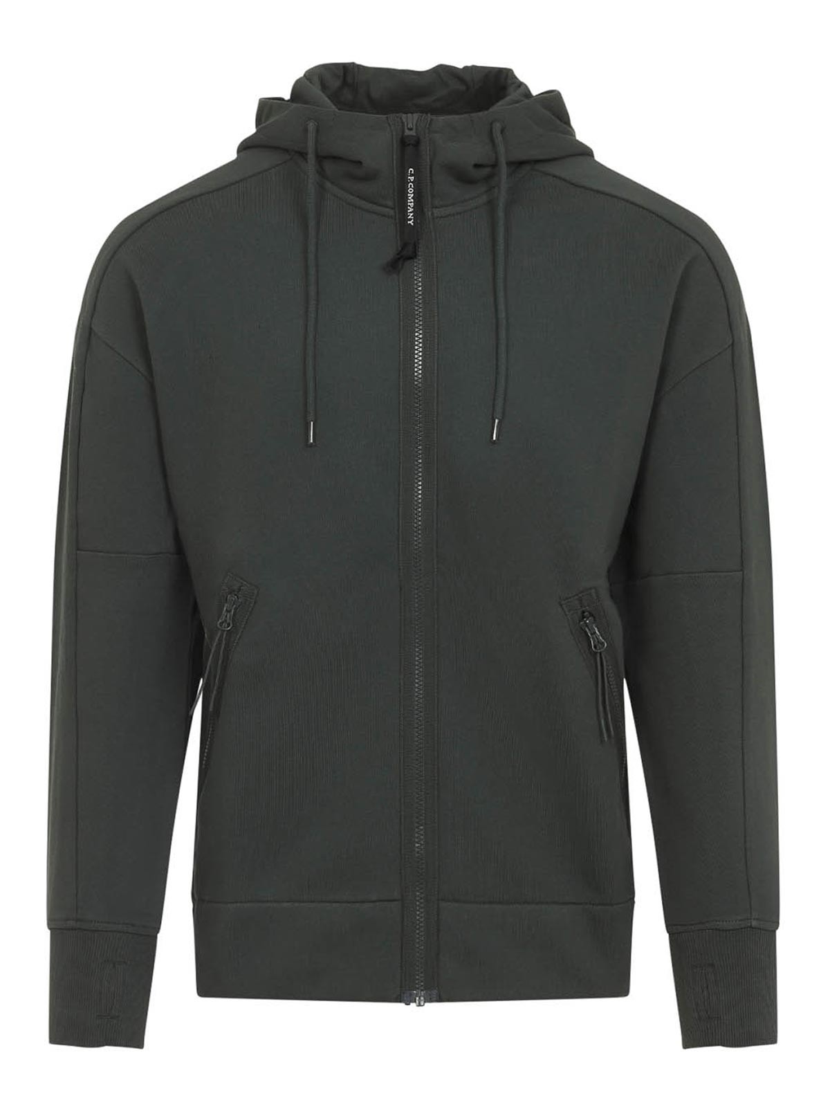 C.p. Company Goggle Hooded Sweatshirt With Zippered Pockets In Gray