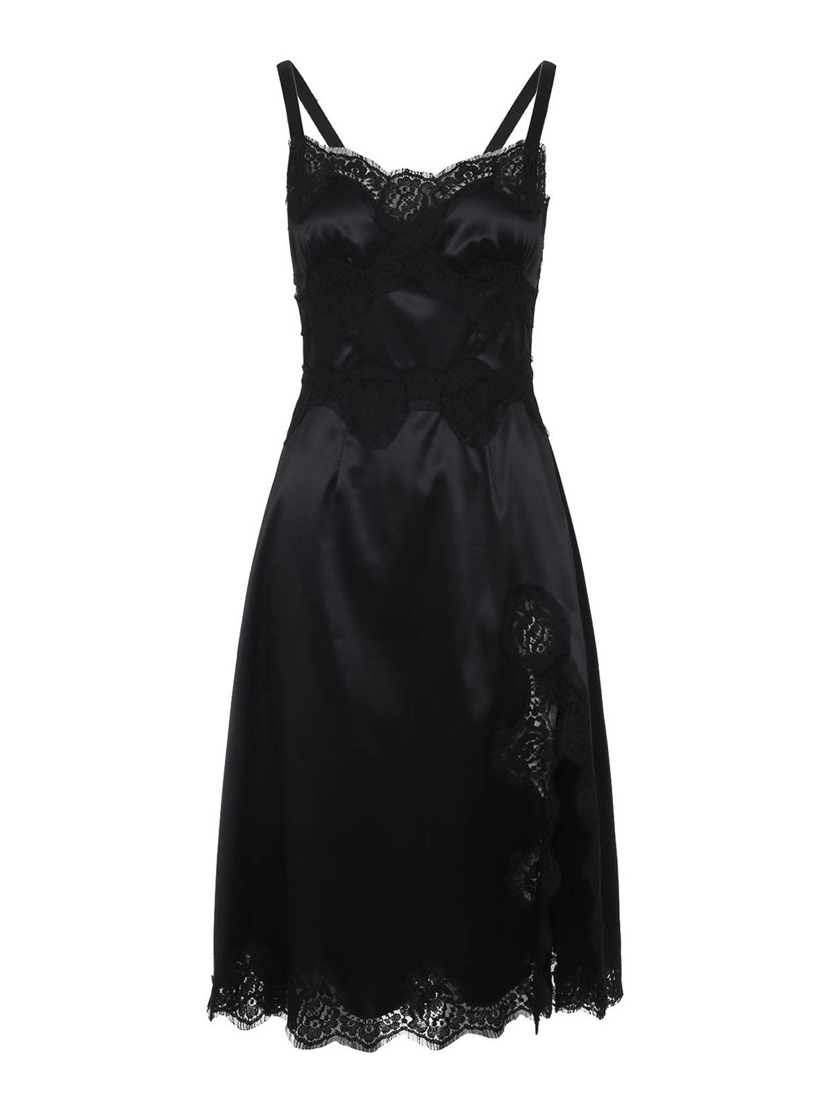 Dolce & Gabbana Black Stretch Satin Slip Dress In Black
