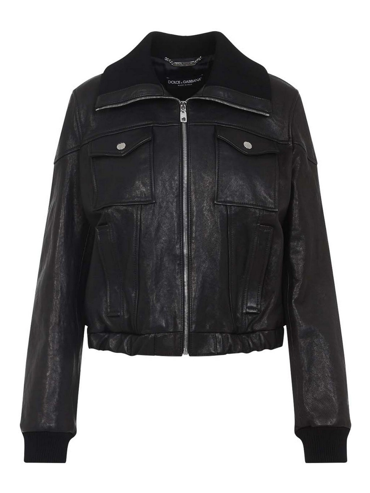 Dolce & Gabbana Black Lamb Leather Jacket With Ribbed Detailing In Black