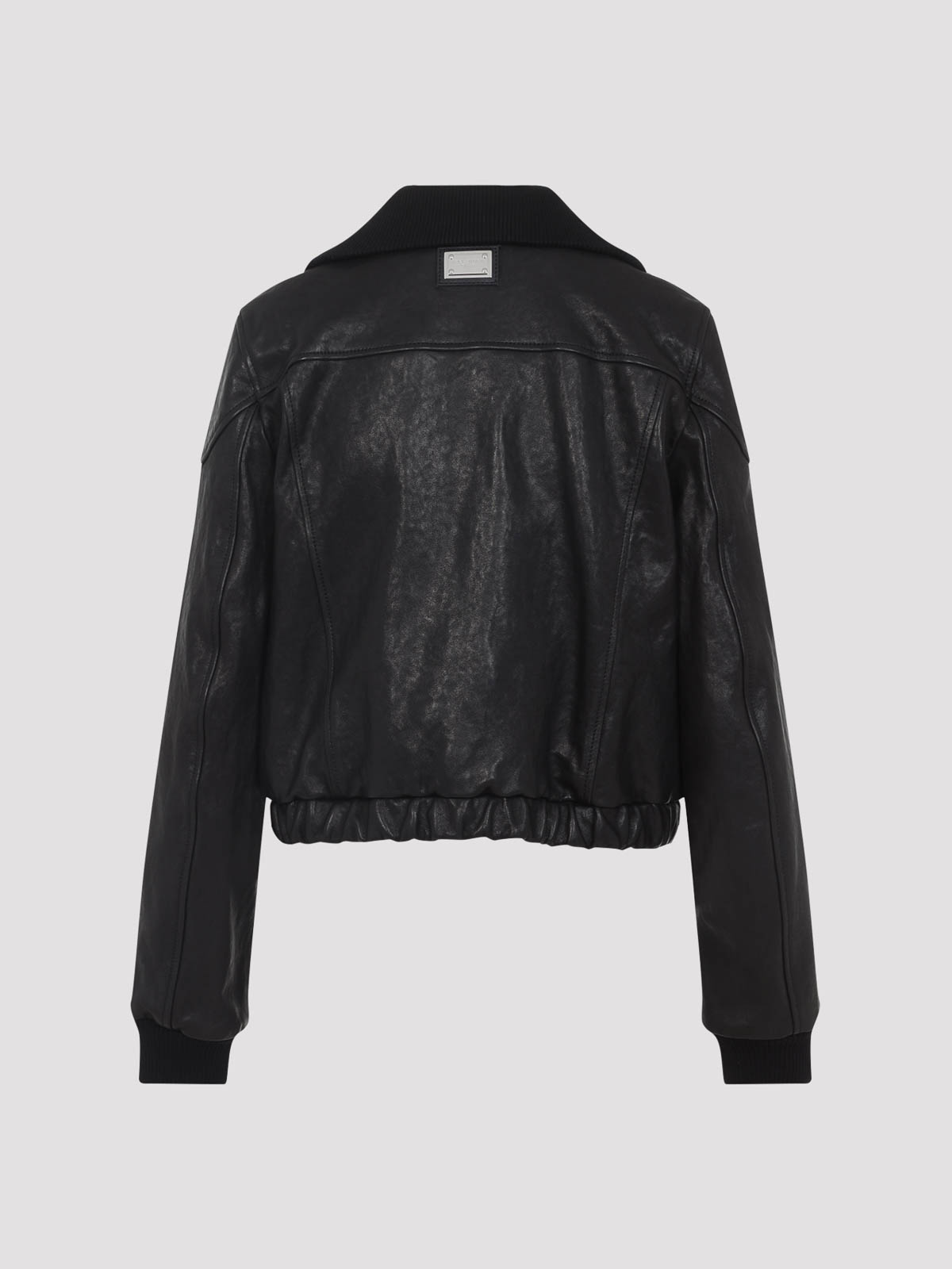 Dolce & Gabbana Black Lamb Leather Jacket With Ribbed Detailing In Black