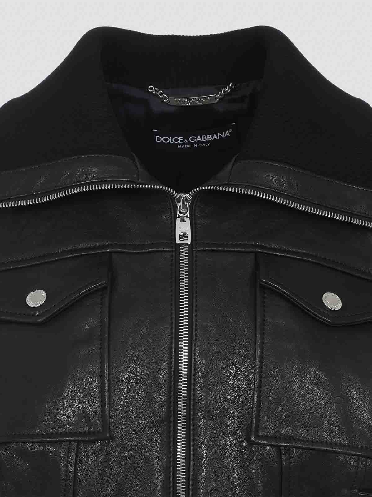 Dolce & Gabbana Black Lamb Leather Jacket With Ribbed Detailing In Black
