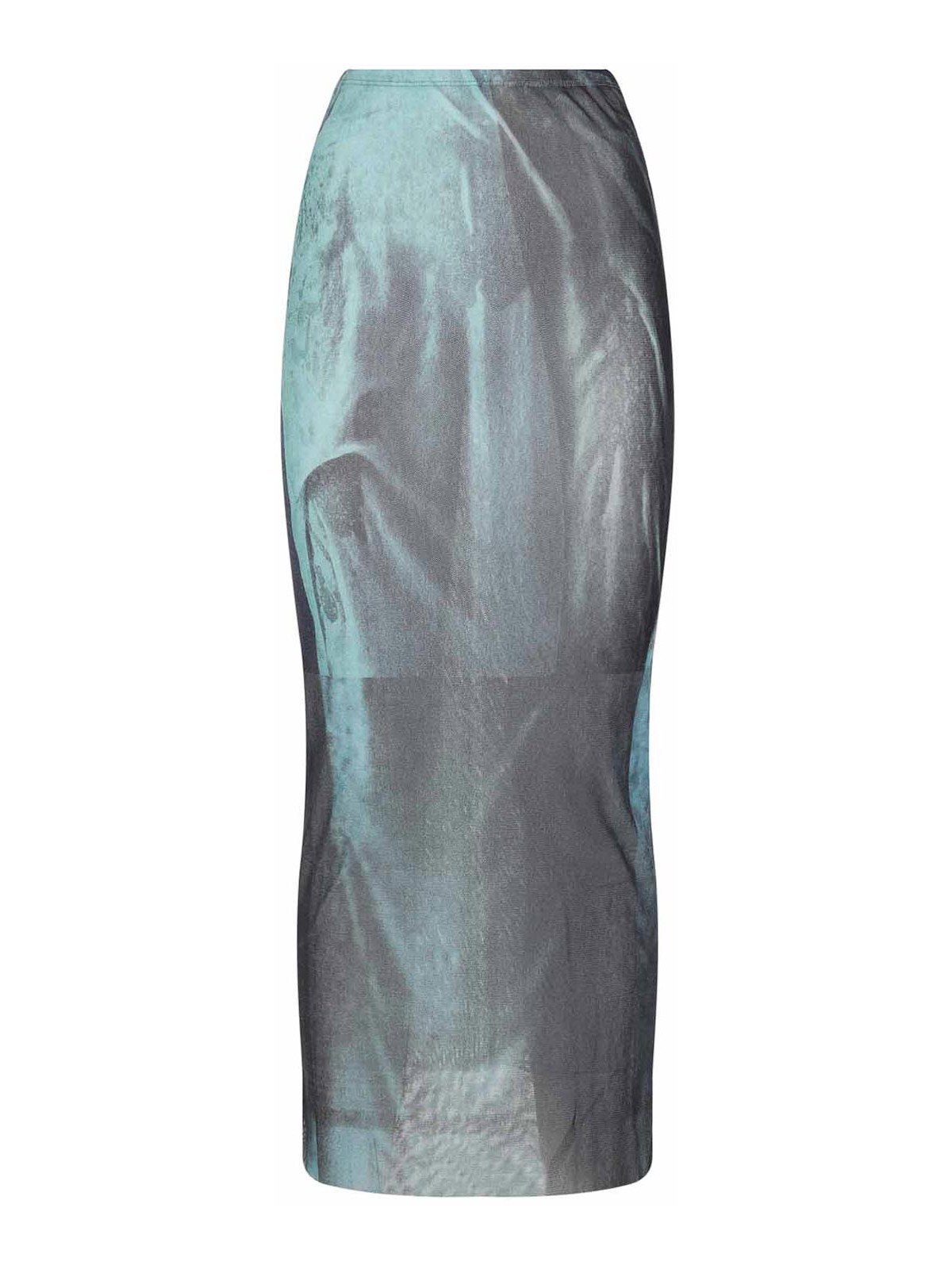 Jean Paul Gaultier Mesh Printed Water Long Skirt In Green