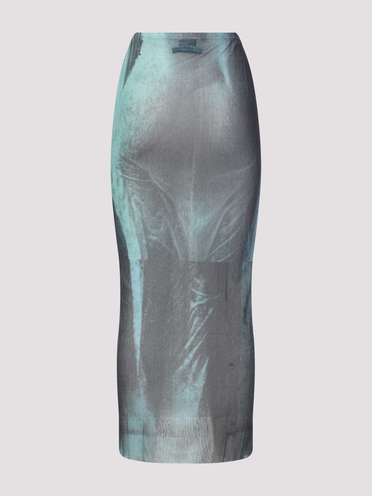 Jean Paul Gaultier Mesh Printed Water Long Skirt In Green