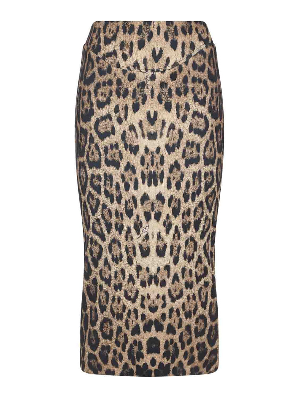 Roberto Cavalli Animalier Stretch Fabric Pencil Skirt In Neutral
