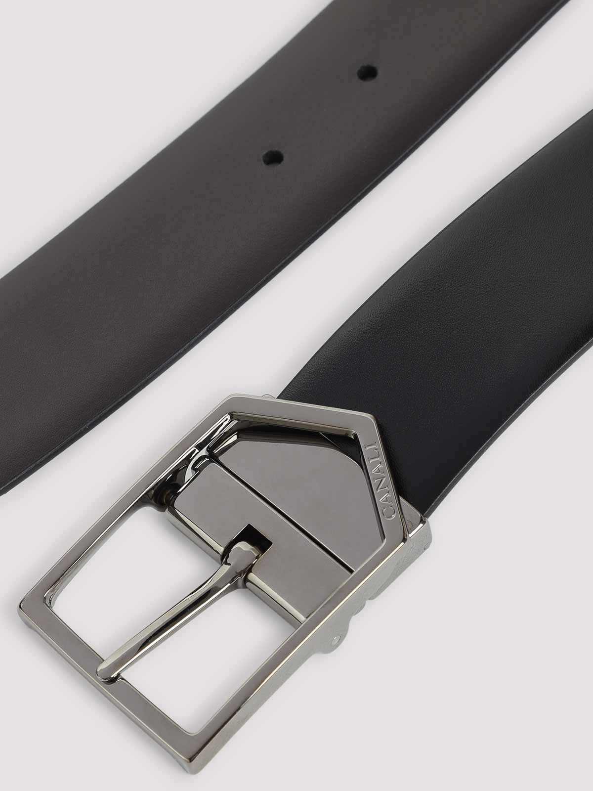 Canali Reversible Leather Belt In Black