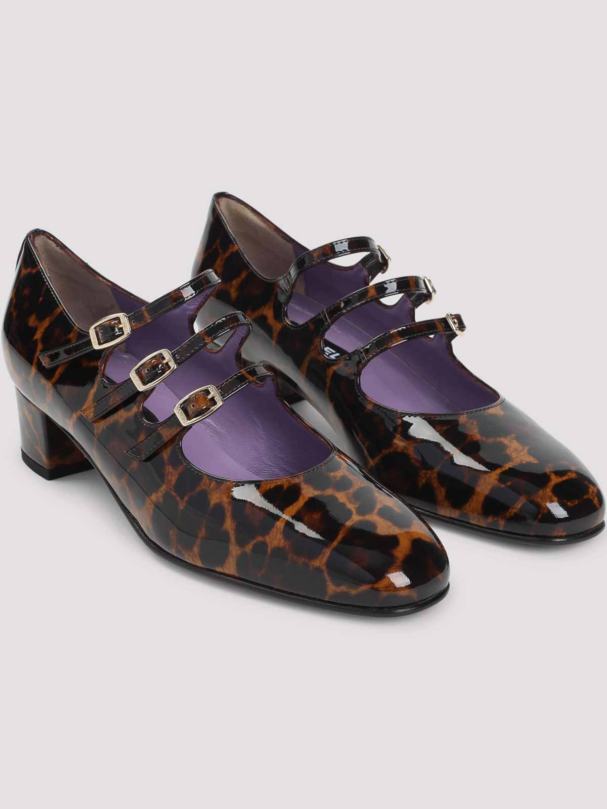 Carel Paris Kina Mary Jane Brown Leopard Patent Leather Pumps In Brown