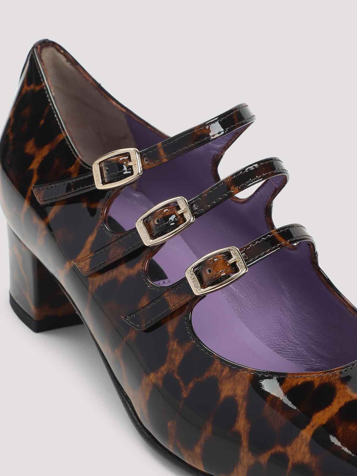 Carel Paris Kina Mary Jane Brown Leopard Patent Leather Pumps In Brown