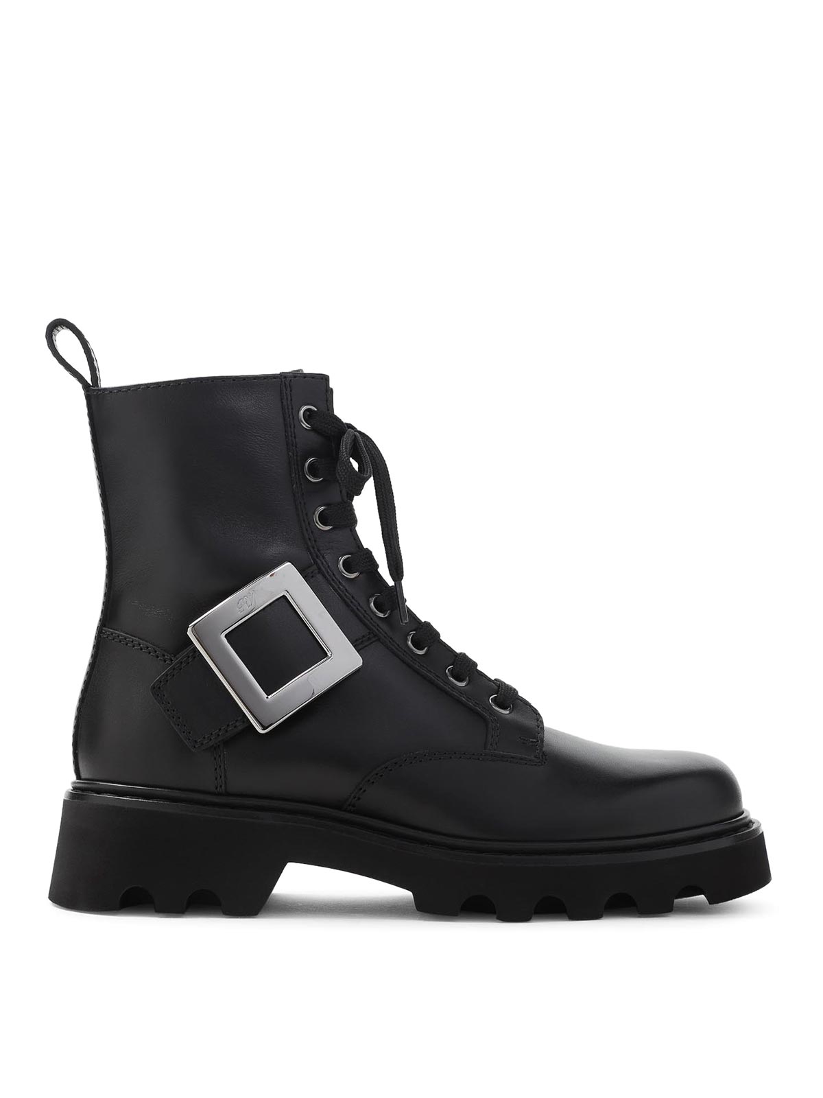 Roger Vivier 20mm Viv Rangers Leather Combat Boots In Black