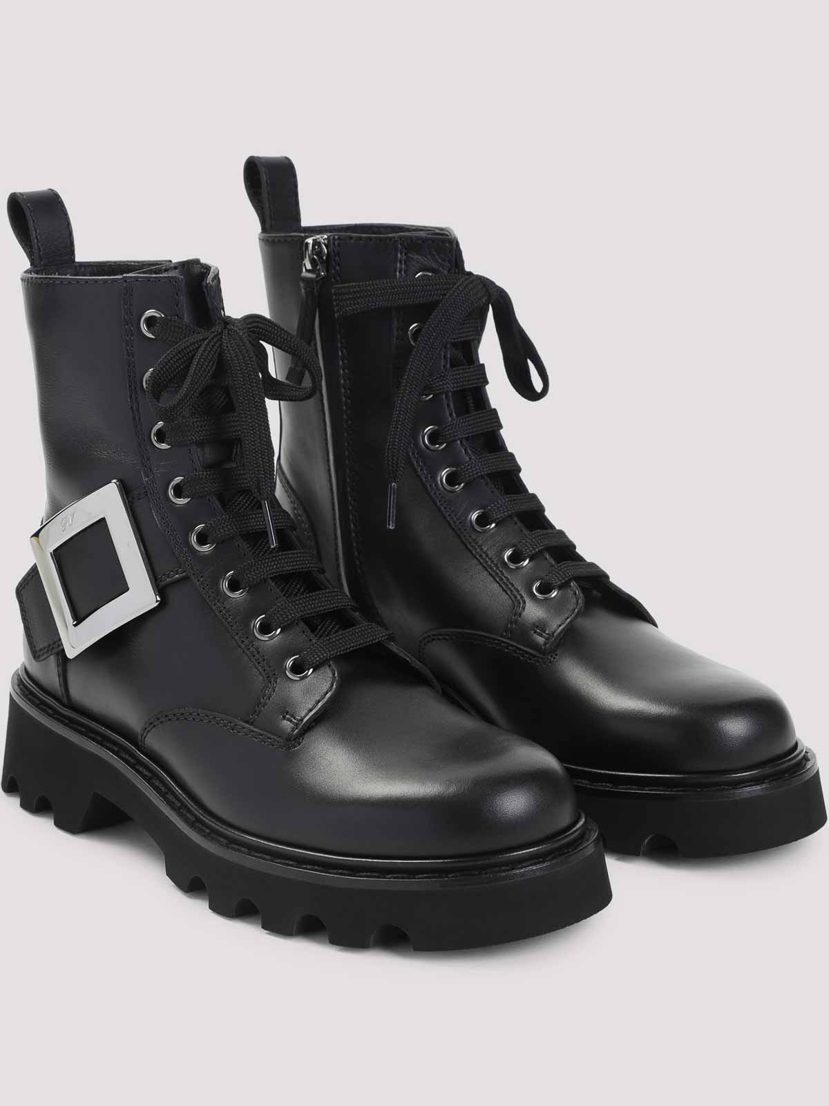 Roger Vivier 20mm Viv Rangers Leather Combat Boots In Black