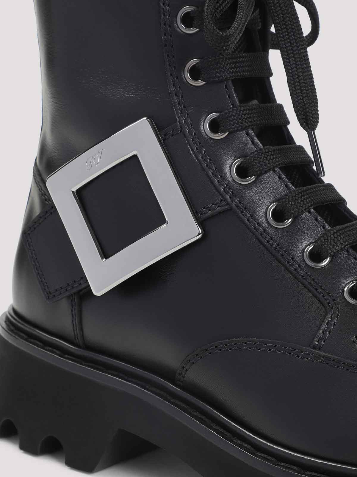 Roger Vivier 20mm Viv Rangers Leather Combat Boots In Black