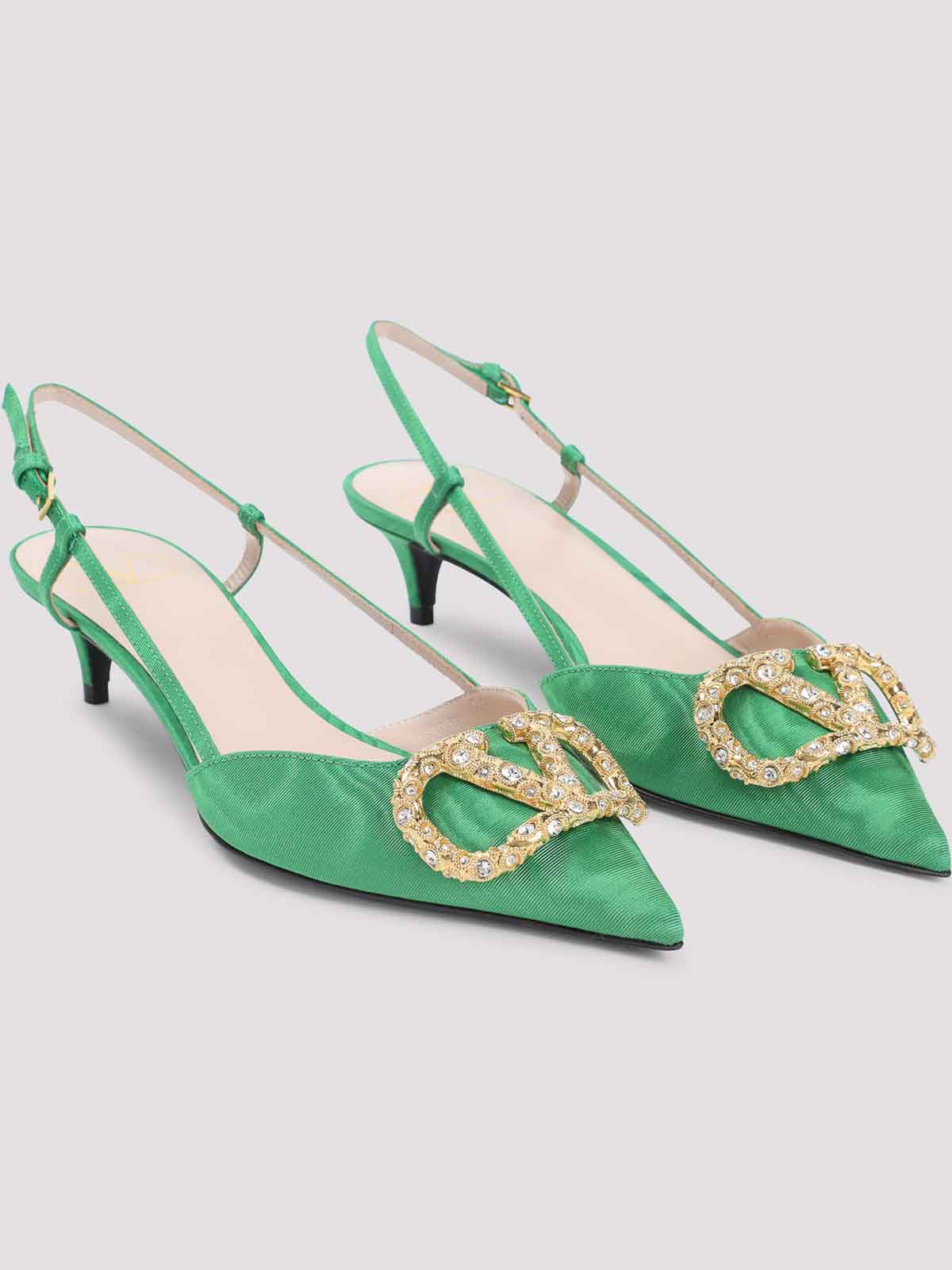 Valentino 45mm Crystal-embellishment Slingback Pumps In Green