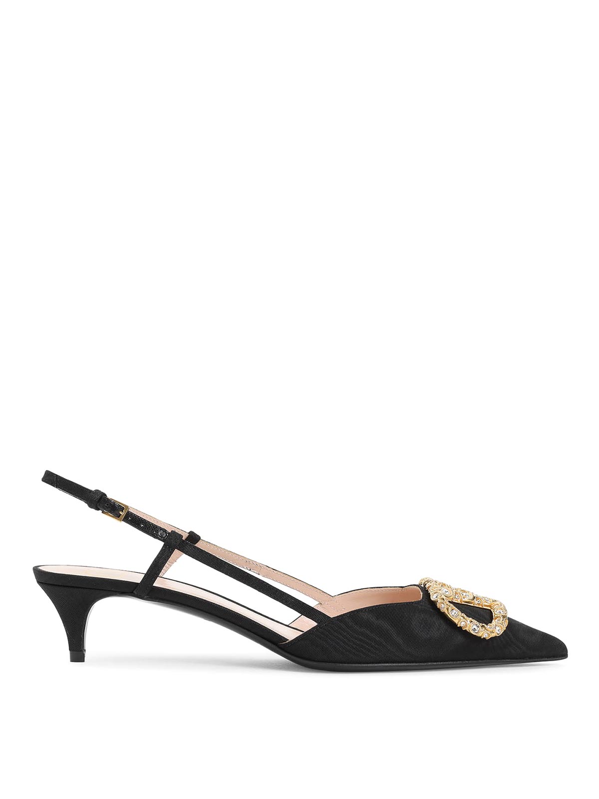 Valentino Crystal Buckle Pointed Toe Stiletto Pumps In Black