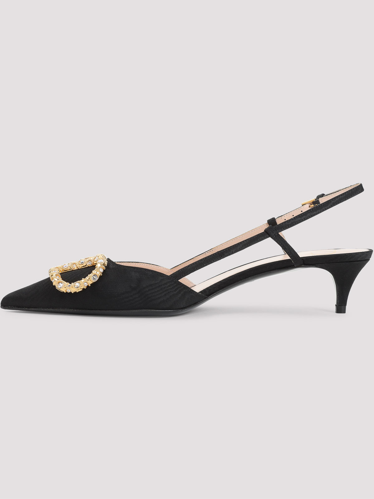 Valentino Crystal Buckle Pointed Toe Stiletto Pumps In Black