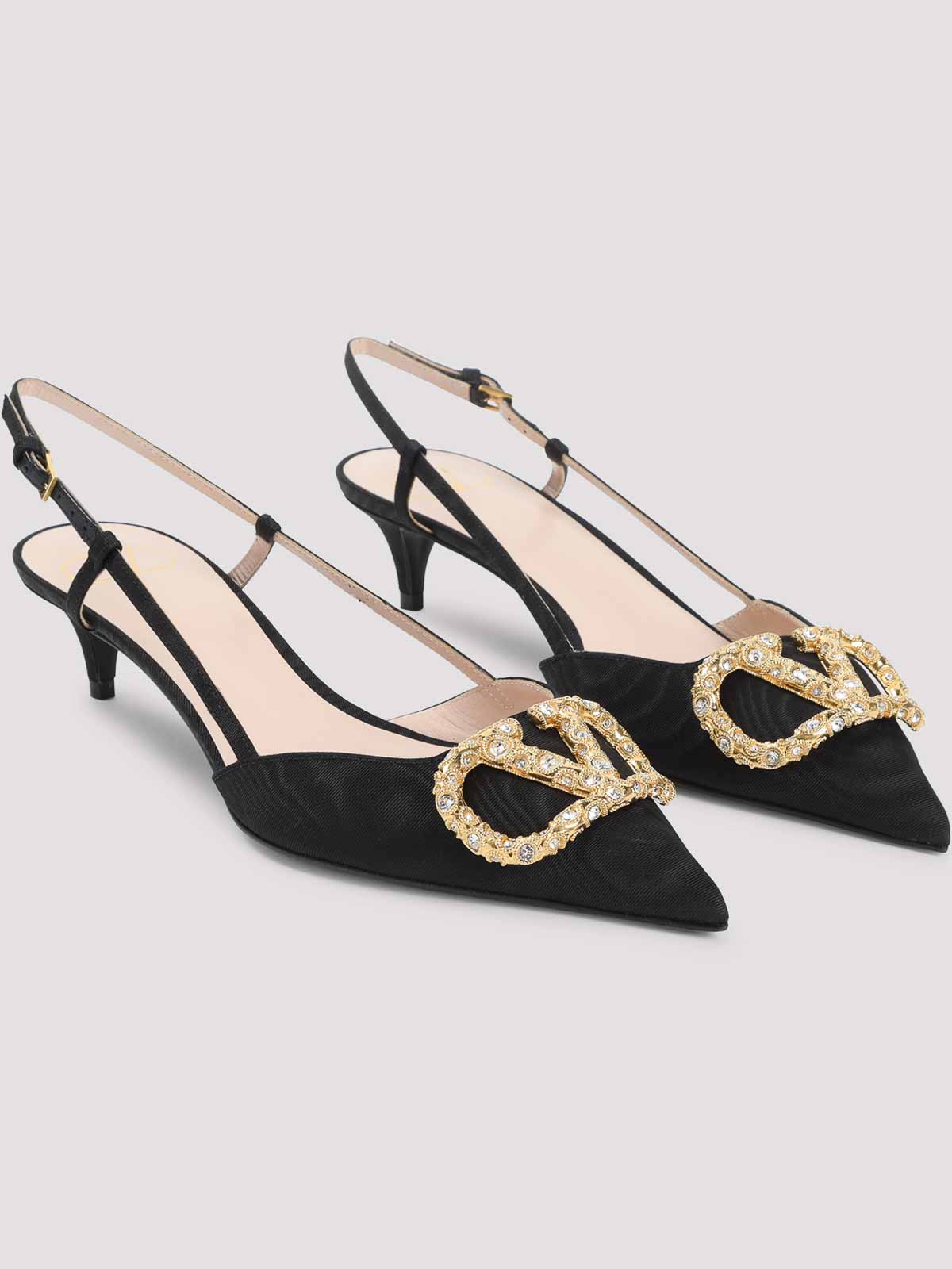 Valentino Crystal Buckle Pointed Toe Stiletto Pumps In Black