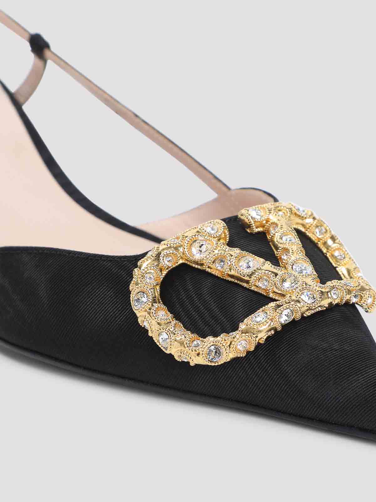 Valentino Crystal Buckle Pointed Toe Stiletto Pumps In Black