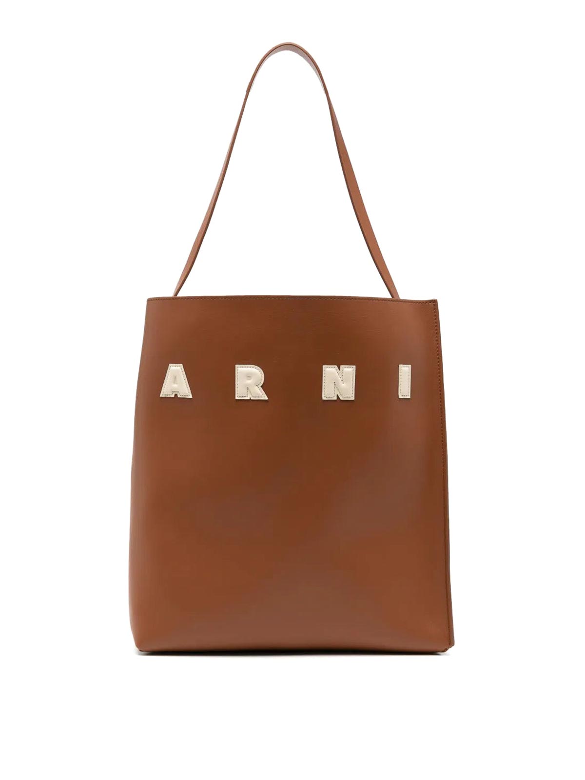 Marni Brown Structured Calfskin Shopping Bag With Ivory Details In Brown