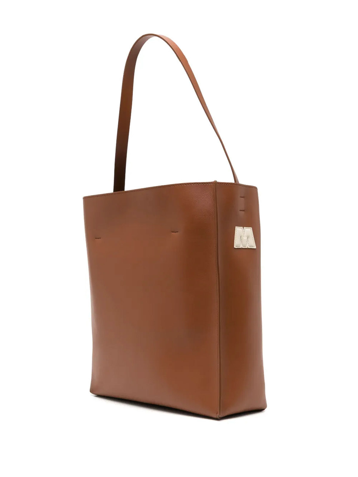 Marni Brown Structured Calfskin Shopping Bag With Ivory Details In Brown