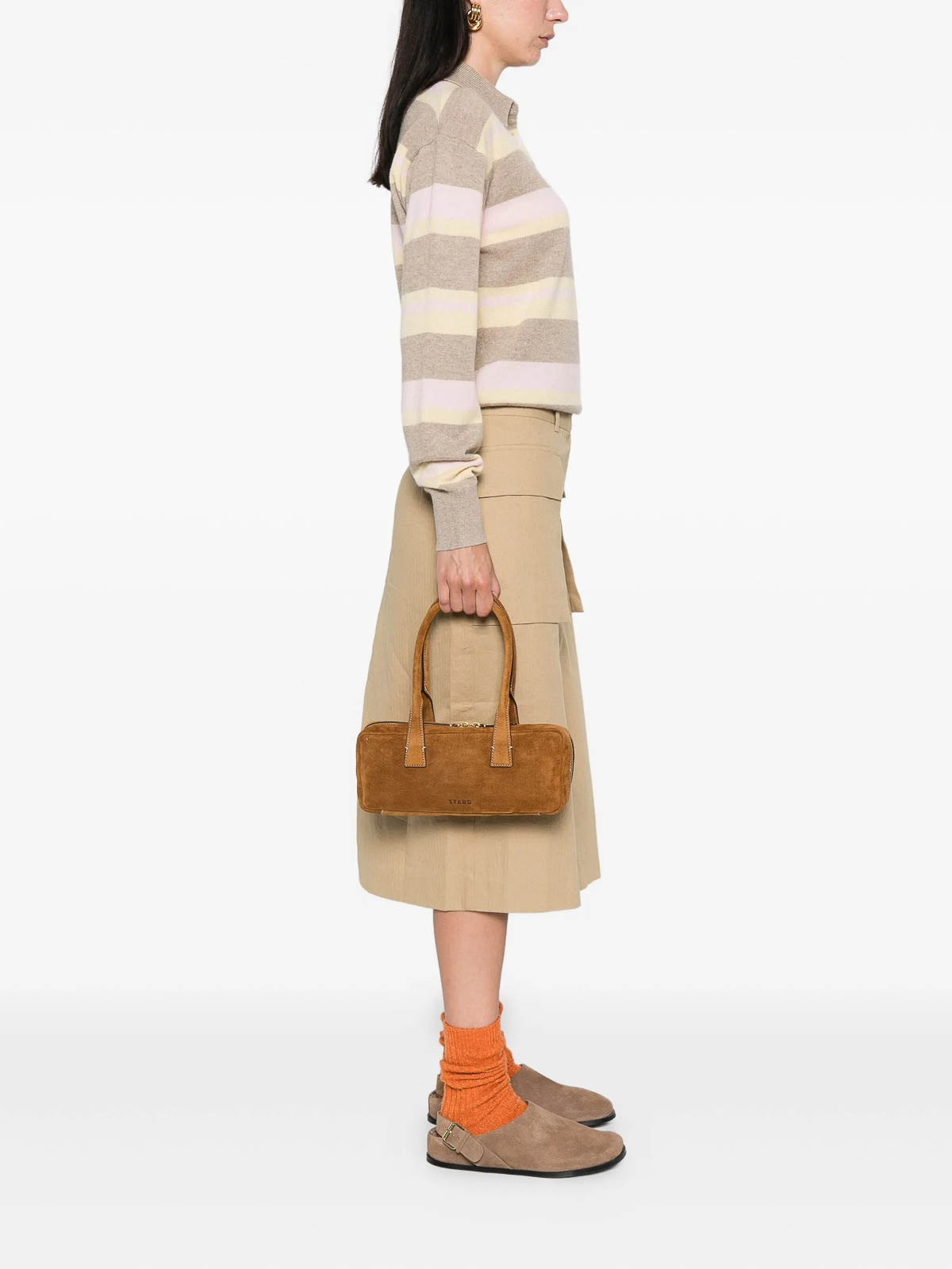 Staud Smooth Leather Shoulder Bag With Double Handles In Sand