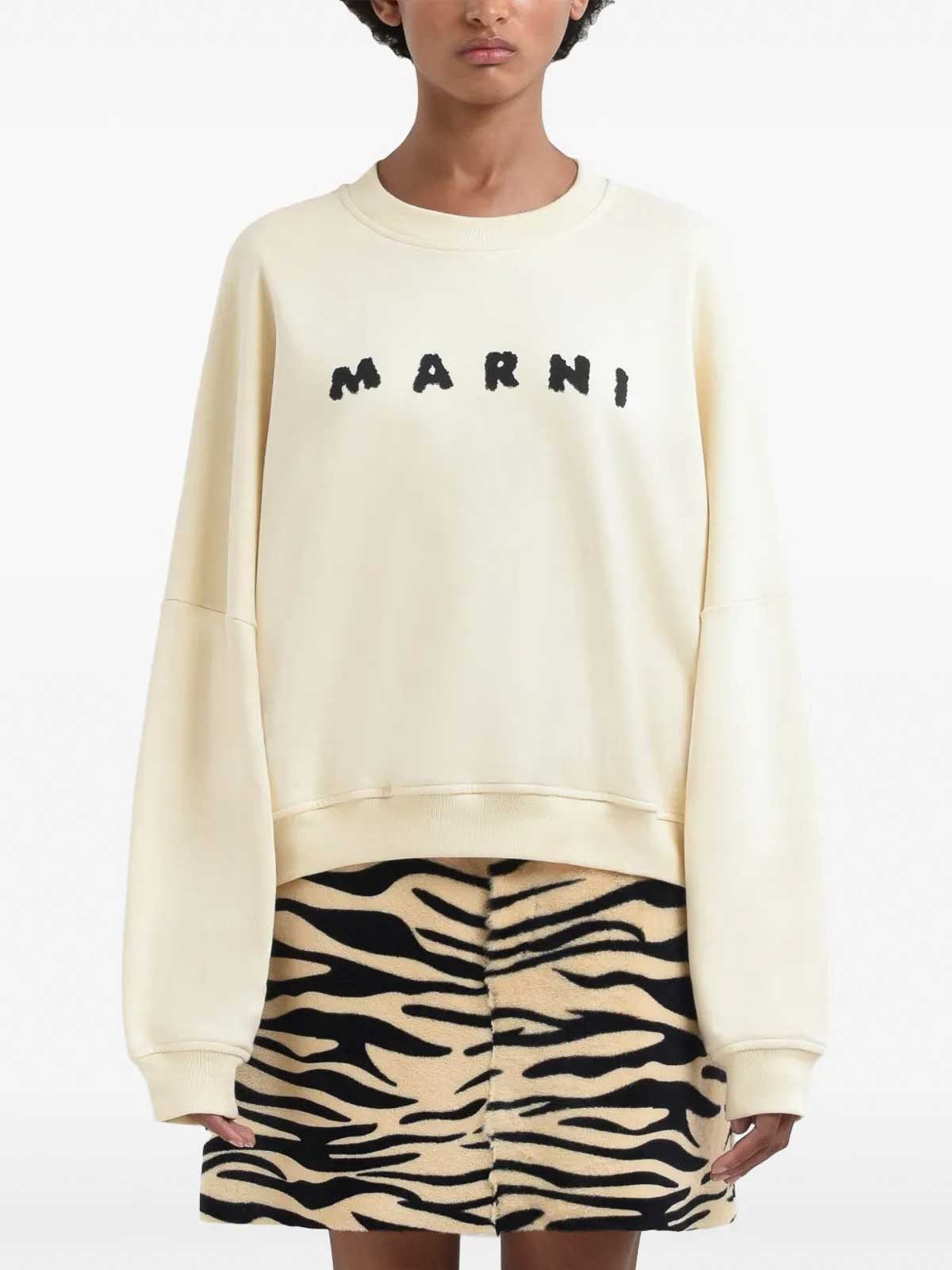 Marni Oversized Long Sleeve Crew Neck Sweatshirt In Neutral