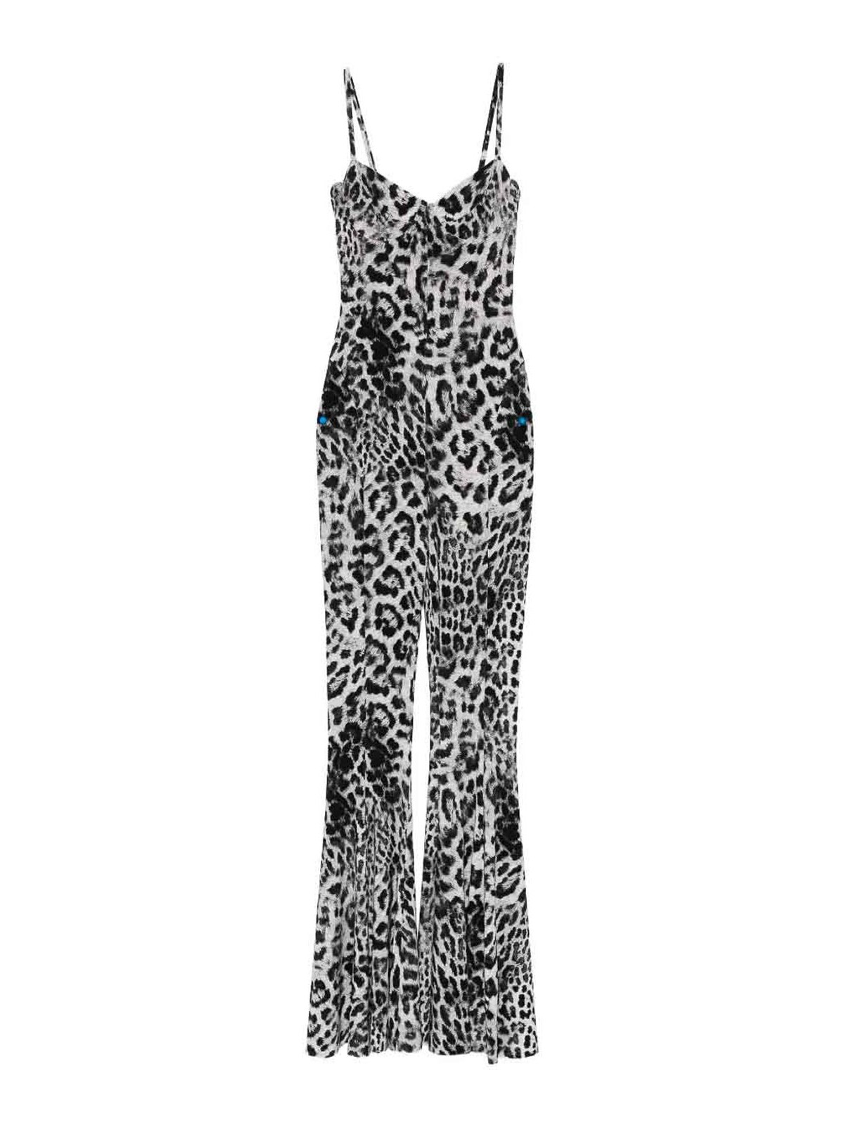 Norma Kamali Leopard Print Flared Jumpsuit In Black