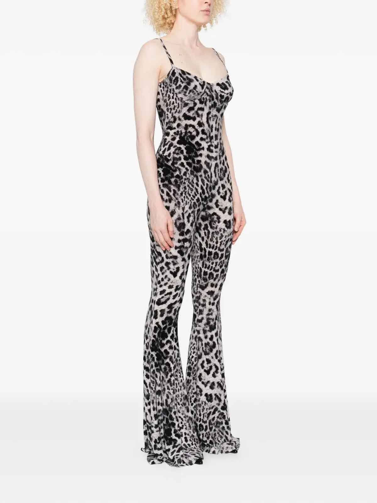 Norma Kamali Leopard Print Flared Jumpsuit In Black