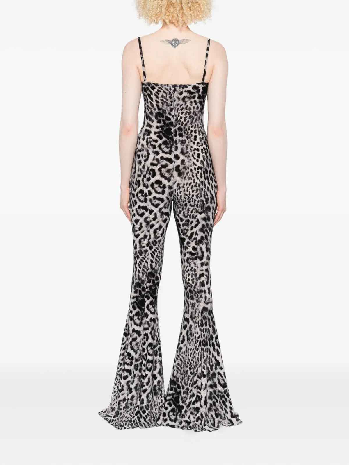 Norma Kamali Leopard Print Flared Jumpsuit In Black