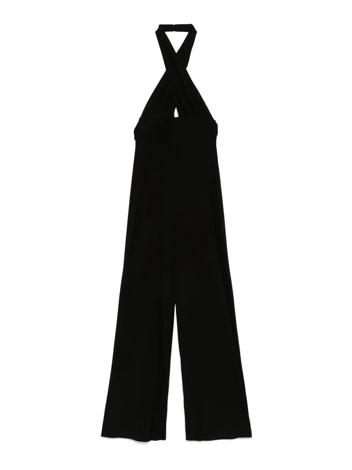 Norma Kamali Cross Halter Straight Leg Jumpsuit In Black