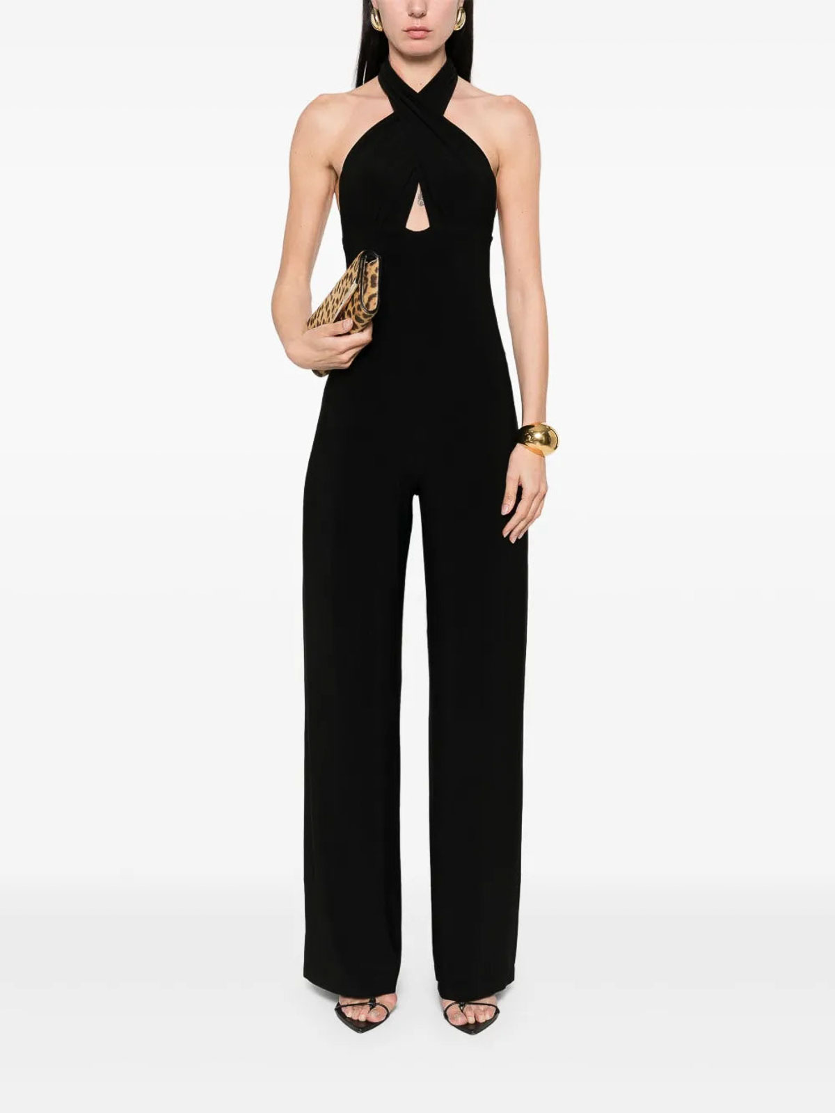 Norma Kamali Cross Halter Straight Leg Jumpsuit In Black