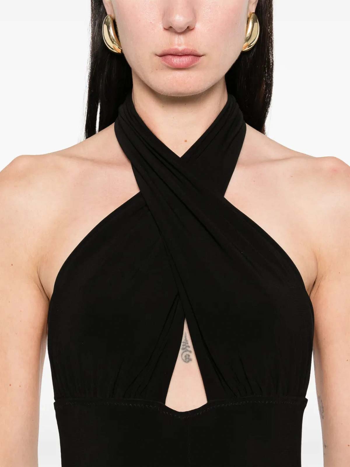Norma Kamali Cross Halter Straight Leg Jumpsuit In Black