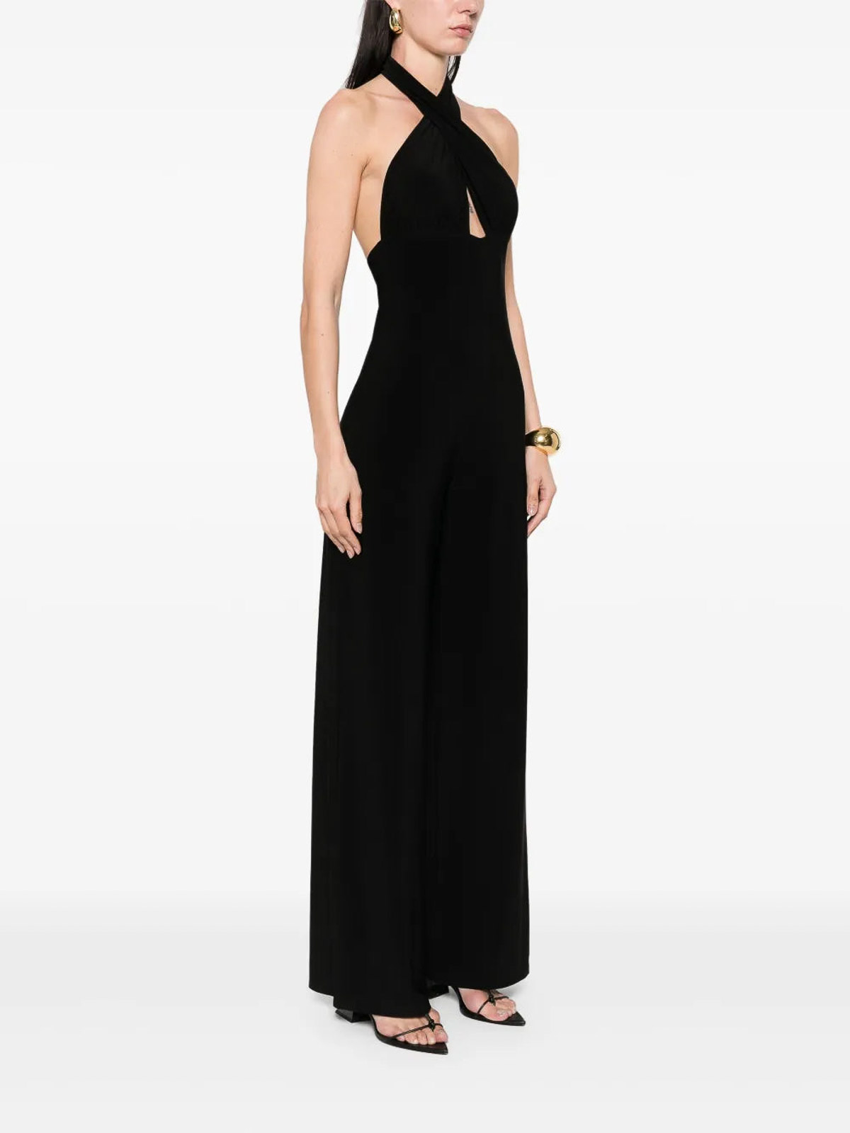 Norma Kamali Cross Halter Straight Leg Jumpsuit In Black