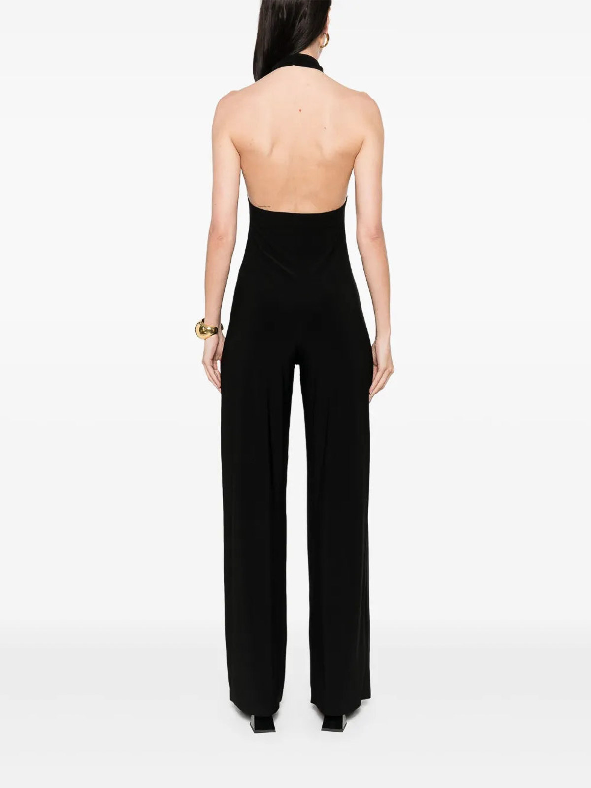 Norma Kamali Cross Halter Straight Leg Jumpsuit In Black