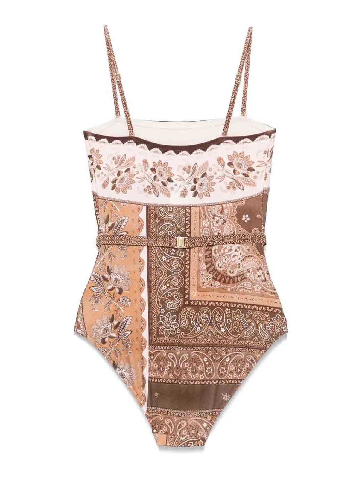 Zimmermann Lucky Belted One-piece Bandeau Swimsuit In Brown